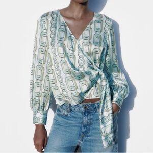 Zara chain link print  Wrap Blouse